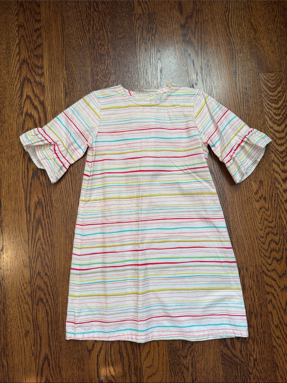 Kids Cotton Multicolor Stripe Dress with Ruffle Sleeves